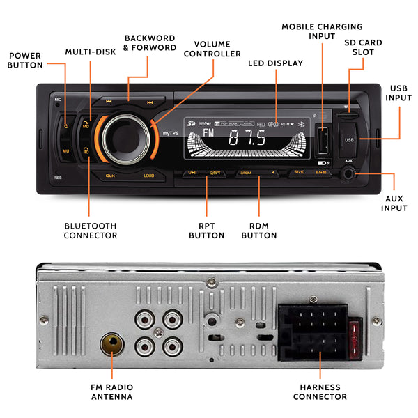 Single-DIN Car MP3 Stereo | TMP‑54