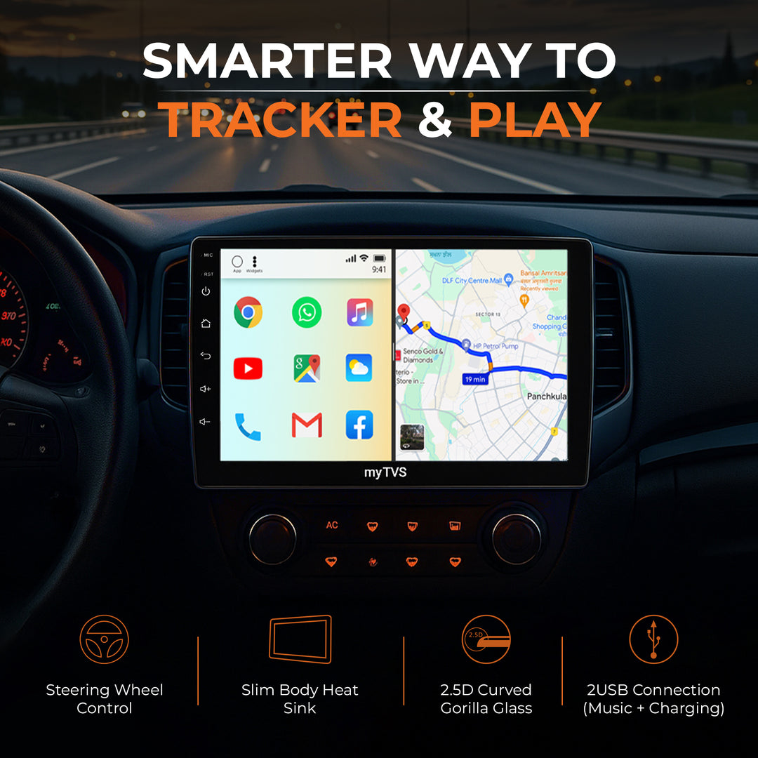myTVS T5L AP-92-4GB/64GB 9 SMART TRACK Player with 4G Dongle & Front & Rear DVR