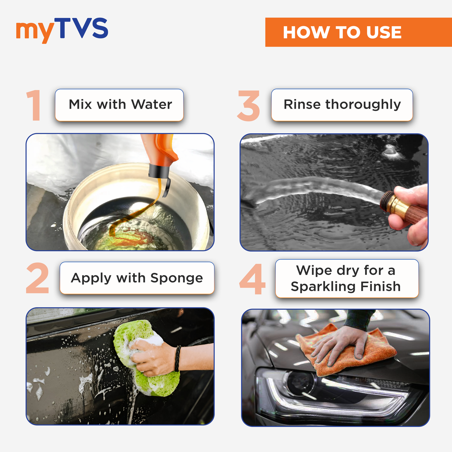 myTVS Car Care Combo Wash & Wax Car Shampoo 500ml with 800 GSM Microfiber Cleaning Cloth 40x40cm | CC-CWS1_MC-1 — image 5