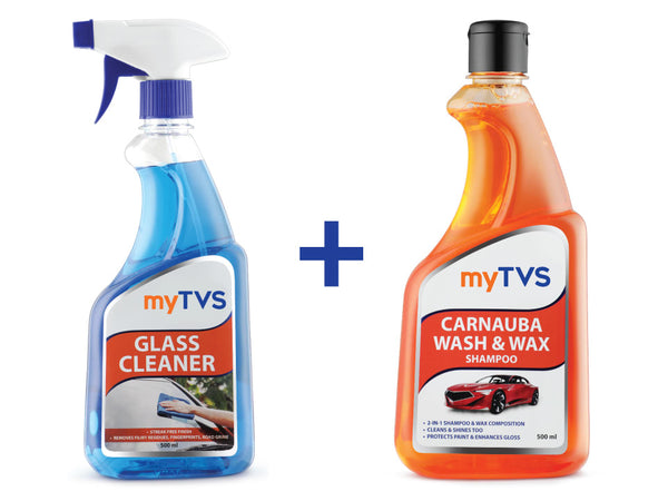 myTVS Car Care Combo Car Glass Cleaner 500ml with Wash & Wax Shampoo 500ml | CC-GC1_CC-CWS1