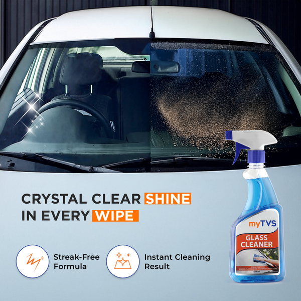myTVS Car Care Combo Car Glass Cleaner 500ml with 800 GSM Microfiber Cleaning Cloth 40x40cm | CC-GC1_MC-1