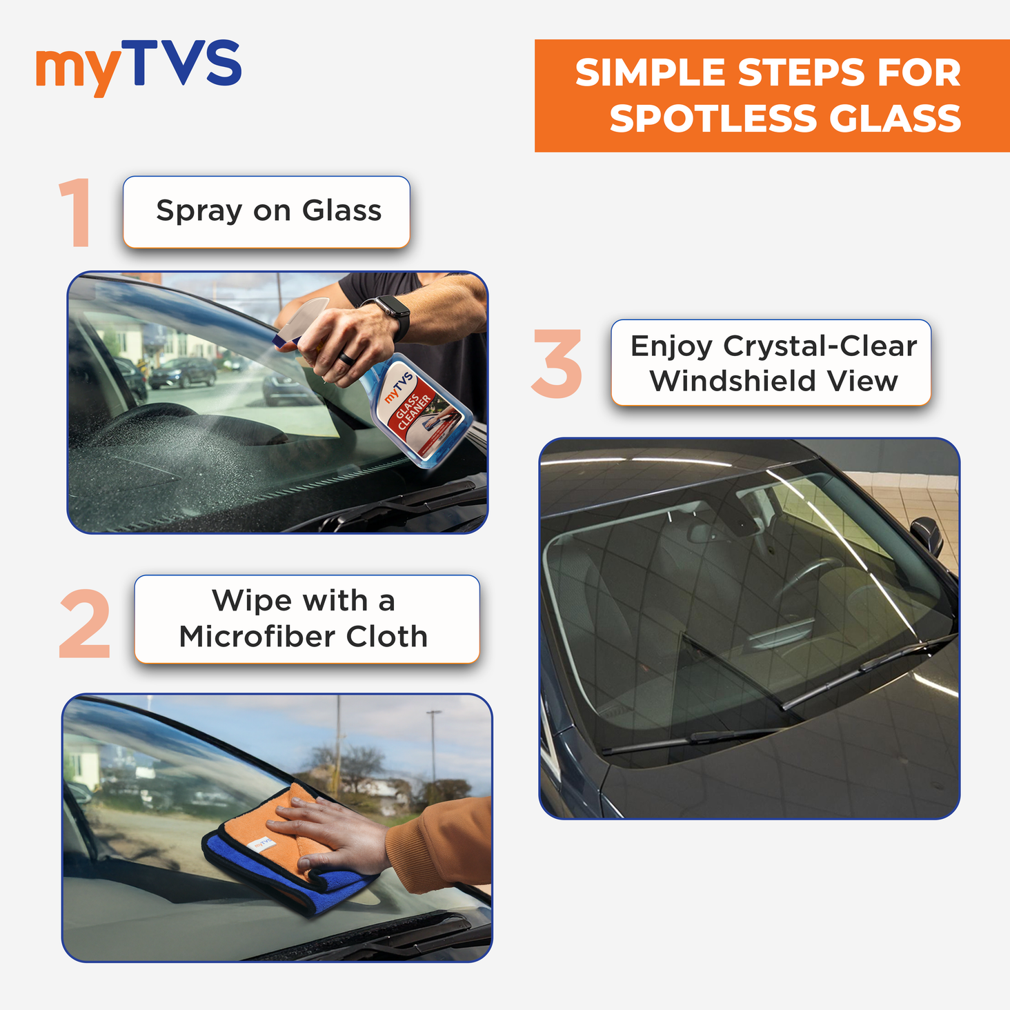 myTVS Car Care Combo Car Glass Cleaner 500ml with 800 GSM Microfiber Cleaning Cloth 40x40cm | CC-GC1_MC-1 — image 4