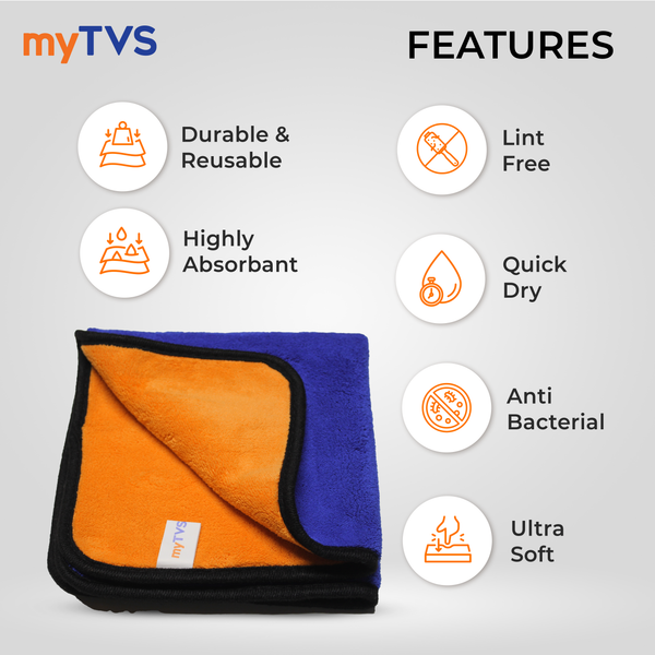 myTVS Car Care Combo Multi-Purpose Interior Cleaner 500ml with 800 GSM Microfiber Cleaning Cloth 40x40cm | CC-MIC1_MC-1