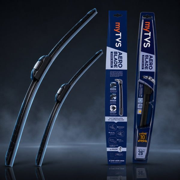 myTVS Frameless Aero Wiper Blades — front and rear retail packaging
