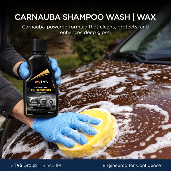 myTVS Carnauba Shampoo Wash and Wax bottle for car washing and deep gloss paint protection