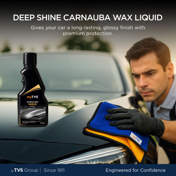 myTVS Deep Shine Carnauba Wax Liquid bottle for car body paint polish and glossy protection