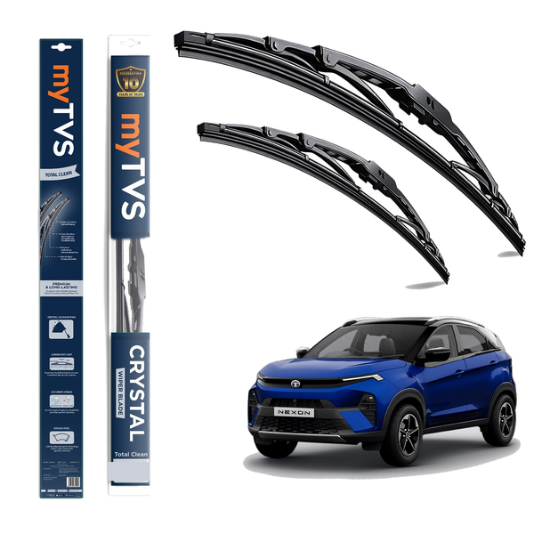myTVS Metal Wiper Blades for Tata Nexon (24 x 14) - pack, blades and car