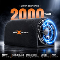 Vibe X 20.32 cm (8") D-Shape Active Bass Tube – 2000W peak, 110W RMS, 40Hz–200Hz deep bass