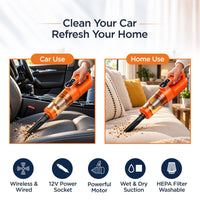 myTVS Pull Ultra Wireless & Wired Vacuum Cleaner – car and home use, wet & dry suction, 12V socket, washable HEPA filter