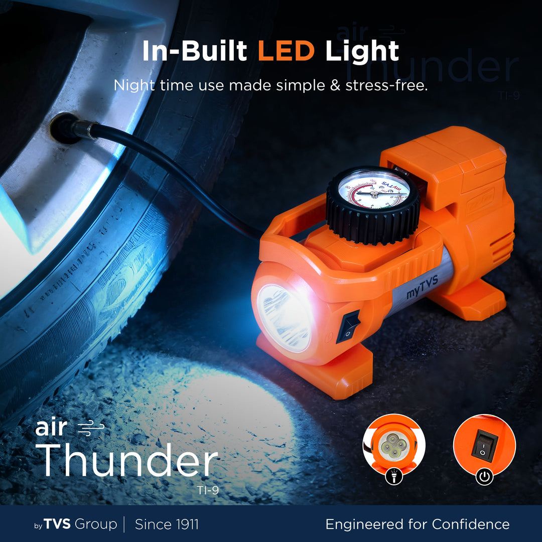 myTVS TI-9 Air Thunder | Analog Heavy Duty Tyre Infltor for Car 150 Psi