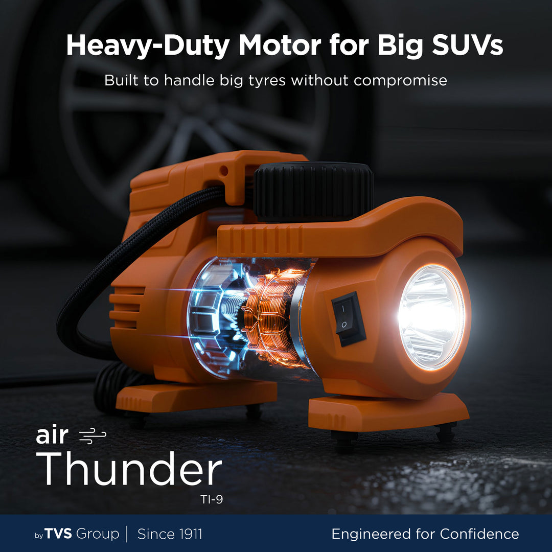 myTVS TI-9 Air Thunder | Analog Heavy Duty Tyre Infltor for Car 150 Psi