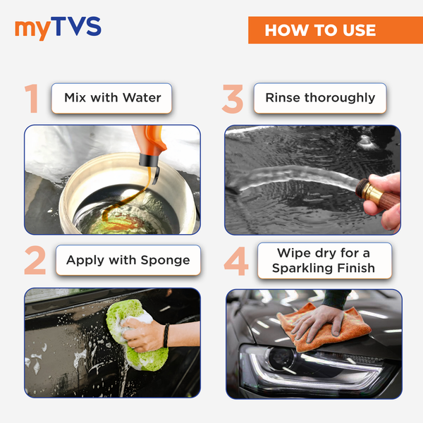 myTVS Car Care Combo Wash & Wax Car Shampoo 500ml with 800 GSM Microfiber Cleaning Cloth 40x40cm | CC-CWS1_MC-1