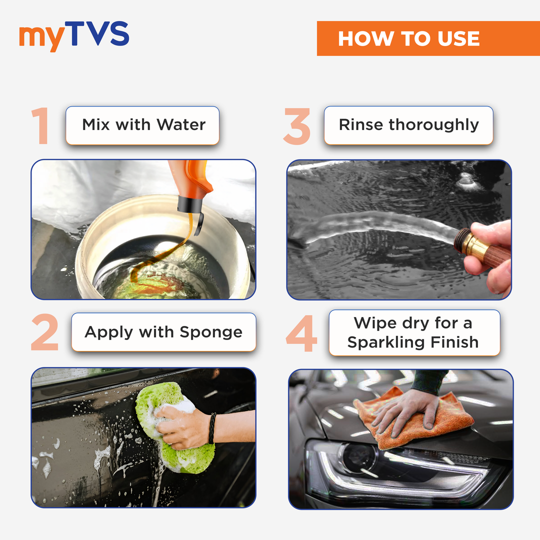 myTVS Car Care Combo Wash & Wax Car Shampoo 500ml with 800 GSM Microfiber Cleaning Cloth 40x40cm | CC-CWS1_MC-1