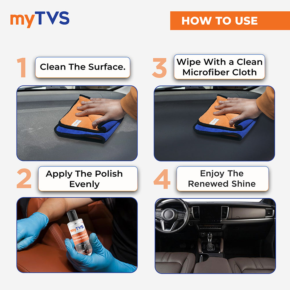 myTVS Car Care Combo Car Dashboard Polish 200ml with 800 GSM Microfiber Cleaning Cloth 40x40cm | CC-DLP1_MC-1