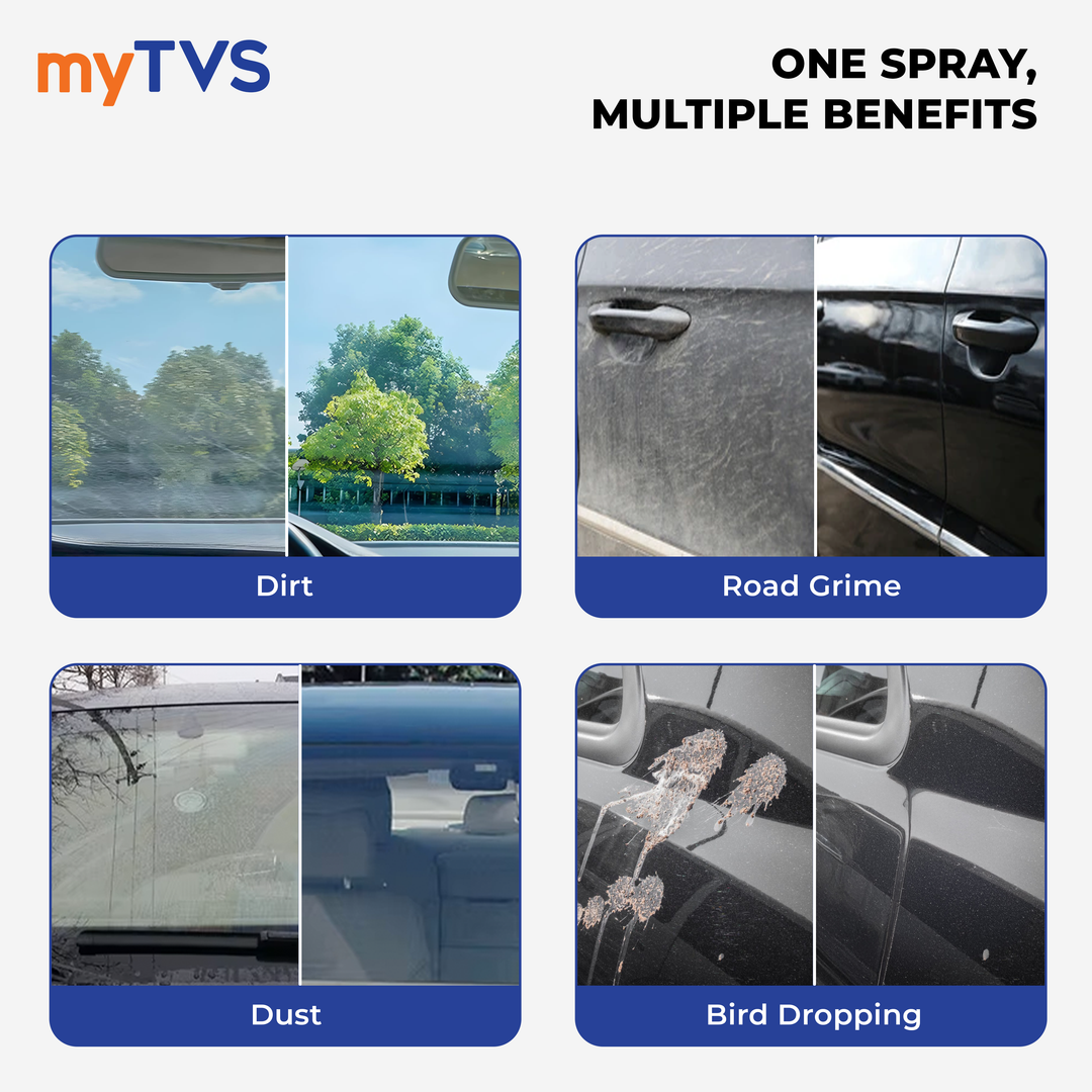 myTVS Car Care Combo Car Glass Cleaner 500ml with 800 GSM Microfiber Cleaning Cloth 40x40cm | CC-GC1_MC-1