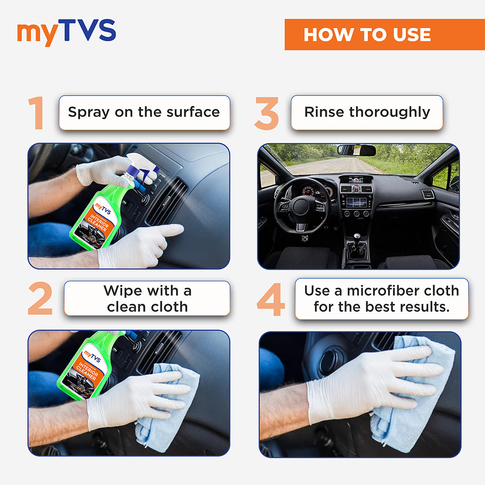 myTVS Car Care Combo Multi-Purpose Interior Cleaner 500ml with 800 GSM Microfiber Cleaning Cloth 40x40cm | CC-MIC1_MC-1