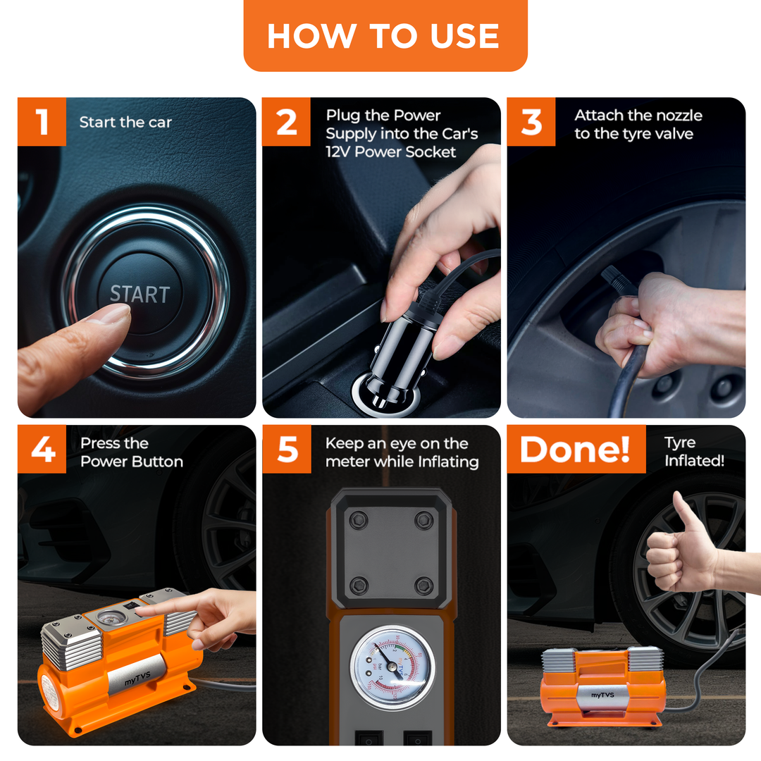 myTVS TI-18 air Monster Dual Cylinder Tyre Inflator (150 Psi)