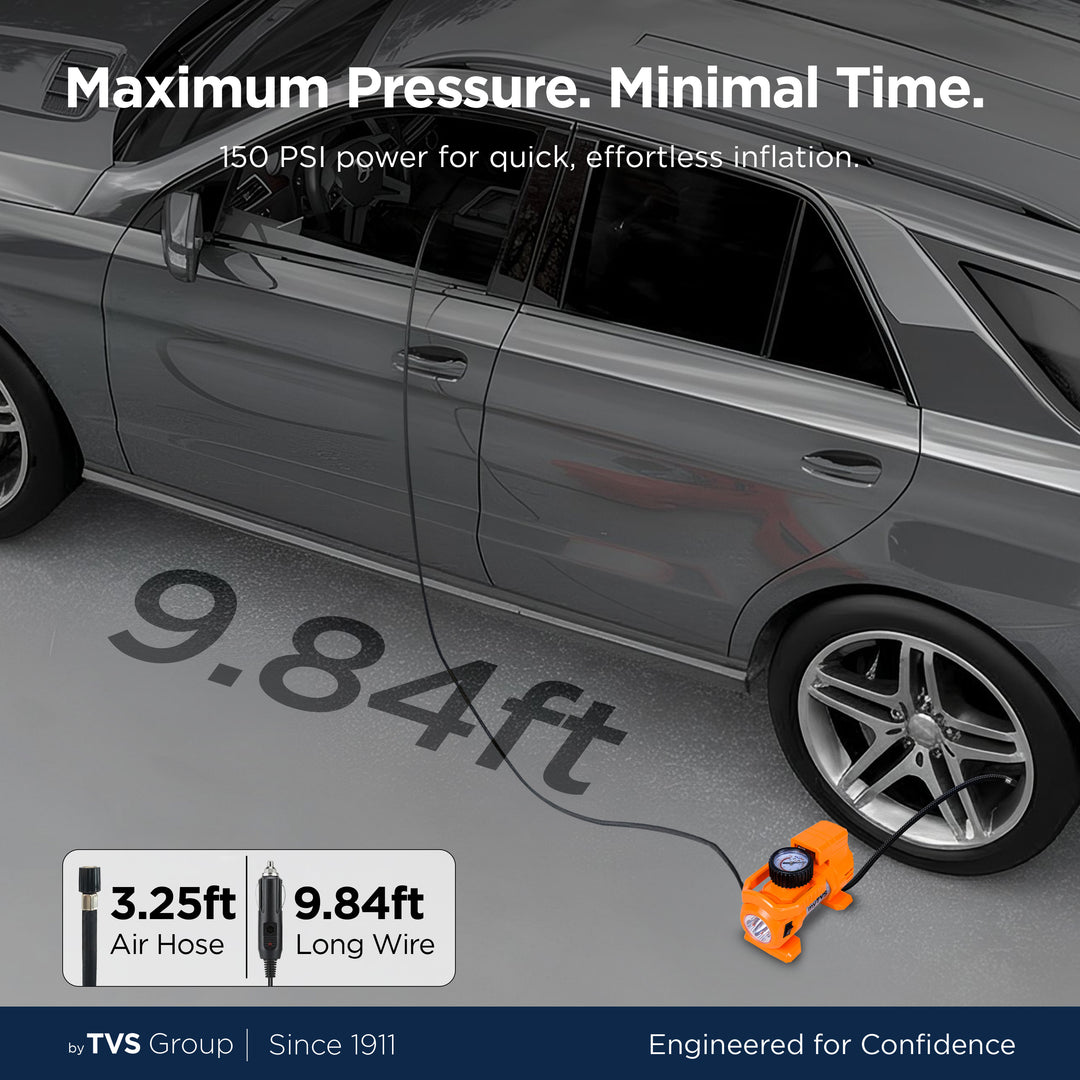 myTVS TI-9 Air Thunder | Analog Heavy Duty Tyre Infltor for Car 150 Psi