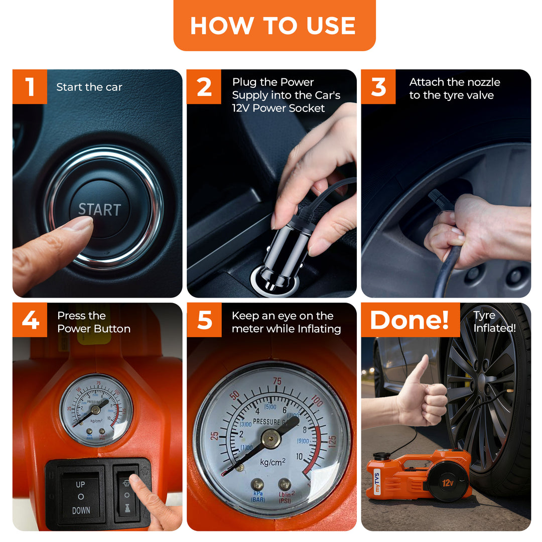 myTVS TJ-66 Super Duo Electric Jack with Tyre Inflator 150 Ps