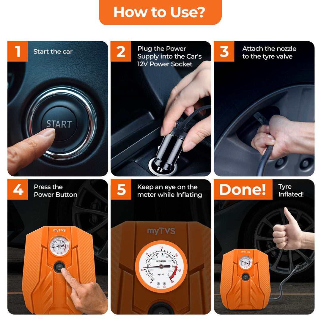 myTVS TI-15 Air Champ Analog Car Tyre Inflator | Portable & Durable