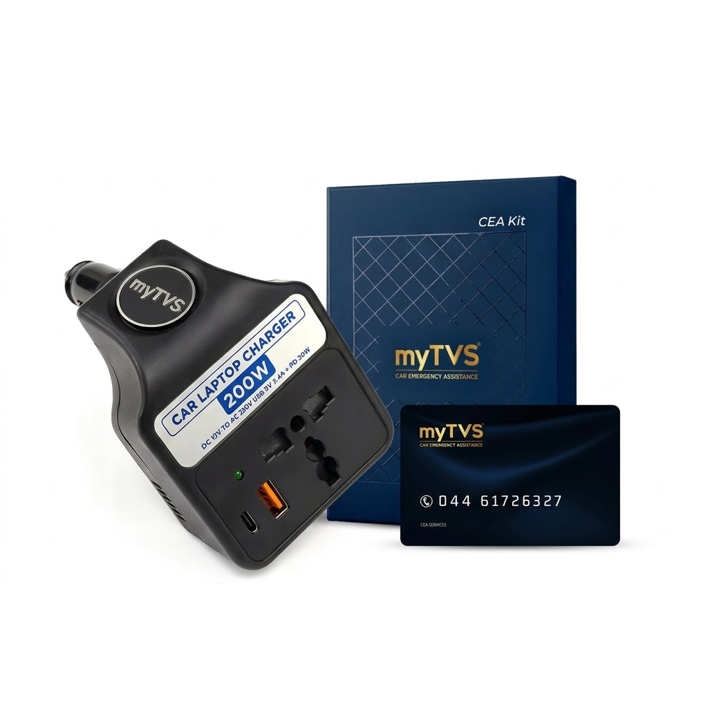 myTVS 200W Car Laptop Charger and Car Emergency Assistance CEA Kit with membership card