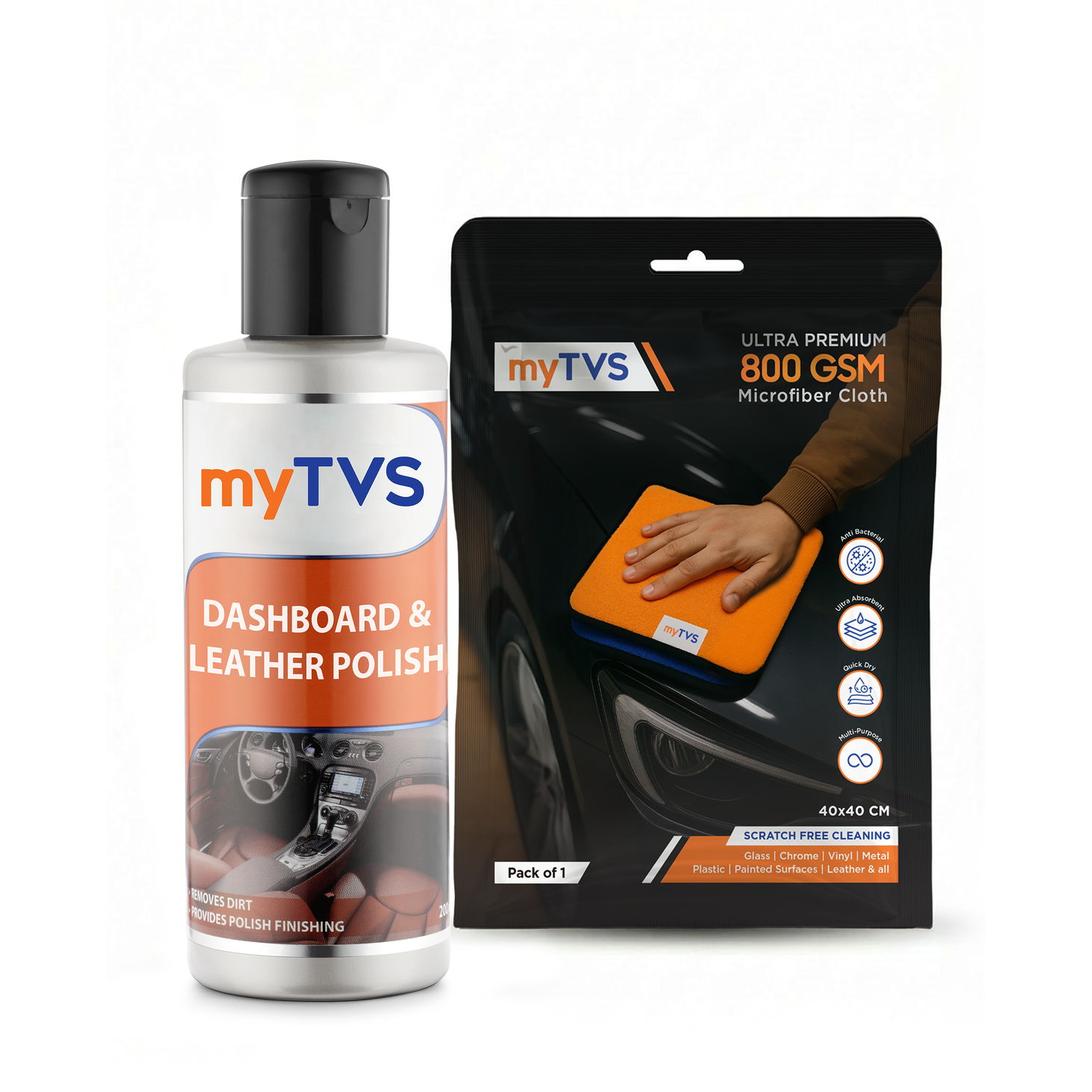 myTVS Car Care Combo Car Dashboard Polish 200ml with 800 GSM Microfiber Cleaning Cloth 40x40cm | CC-DLP1_MC-1 — image 1