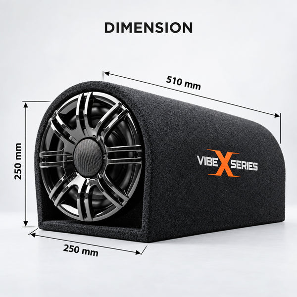 Vibe X 20.32 cm (8") D-Shape Active Bass Tube dimensions – 510 x 250 x 250 mm
