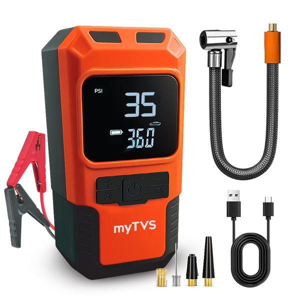 myTVS JS-1 Jump-n-Pump Portable Jump Starter with Tyre Inflator & Power Bank