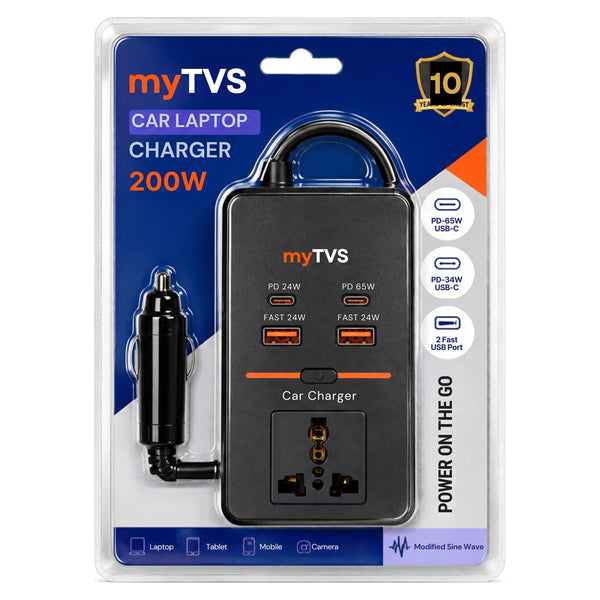 myTVS CLC-2 200W car laptop charger retail pack