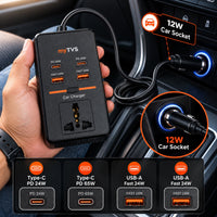 Car laptop and mobile charger with long extension cable in the car socket