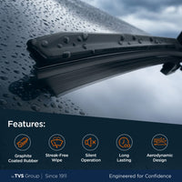myTVS Frameless Wiper Blades - graphite coated rubber, streak-free, silent, long lasting, aerodynamic