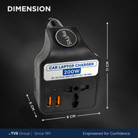 myTVS TLC-28A car laptop charger dimensions 11 x 8 x 6 cm